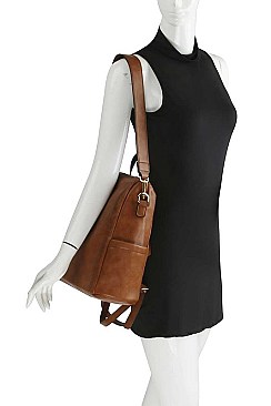 FASHION SMOOTH PLAIN TEXTURE CONVERTIBLE BACKPACK