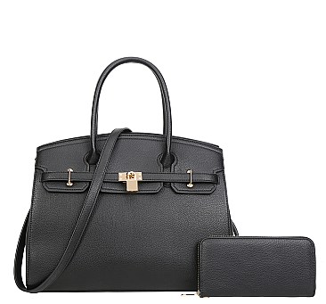 2 IN 1 Padlock Accented Classic Satchel With Wallet