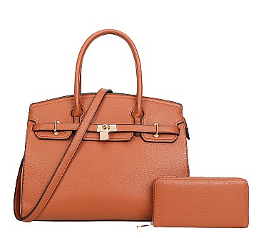 2 IN 1 Padlock Accented Classic Satchel With Wallet