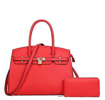 2 IN 1 Padlock Accented Classic Satchel With Wallet