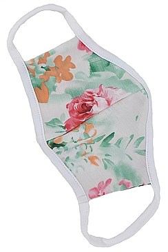 WHITE FLOWERY REUSABLE COTTON MASK