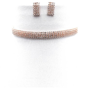 AMN3076-LP Rhinestone Meshed Choker Necklace Earring SET