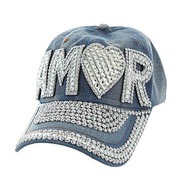 AMOR in Diamond and Rhinestones Denim Fashion Cap MEZ818