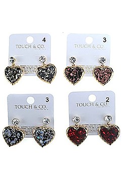 PACK OF (12 PIECES) HEART SHAPE DRUZY STONED EARRINGS FM-ANE4368