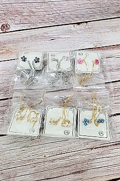 PACK OF (12 sets) Colorful Flower Stud Earrings with Chain Drop