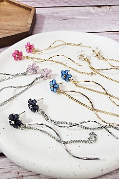 PACK OF (12 sets) Colorful Flower Stud Earrings with Chain Drop