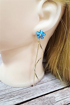 PACK OF (12 sets) Colorful Flower Stud Earrings with Chain Drop