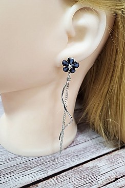 PACK OF (12 sets) Colorful Flower Stud Earrings with Chain Drop