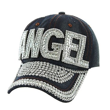 ANGEL in Diamond & Rhinestone Denim Cap MEZ820