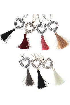 PACK OF (12 PIECES) HEART TASSEL PENDANT NECKLACE FM-ANN2076