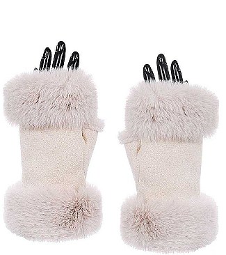 OPEN FINGER SOFT FUR CUFF GLOVES