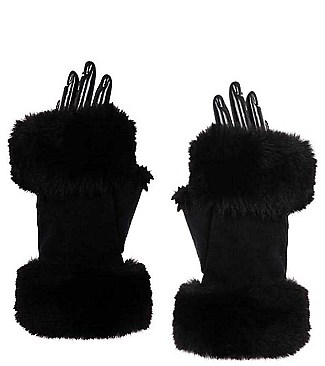 OPEN FINGER SOFT FUR CUFF GLOVES