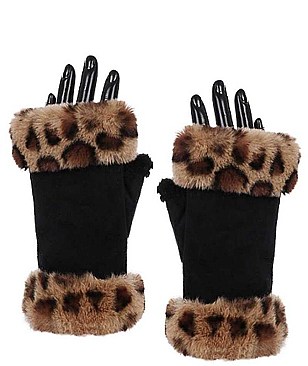 LEOPARD FUR OPEN FINGER GLOVES