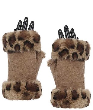 LEOPARD FUR OPEN FINGER GLOVES
