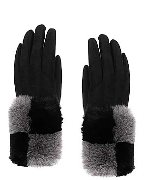 COLOR BLOCK SOFT FUR GLOVES