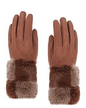 COLOR BLOCK SOFT FUR GLOVES