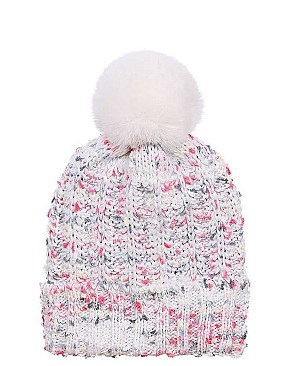 MULTI COLOR WOVEN POM BEANIE