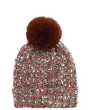 MULTI COLOR WOVEN POM BEANIE