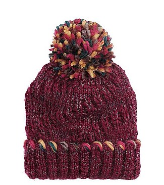 MULTI COLOR THREAD POM BEANIE