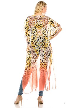 TIGER PRINT LONGLINE FASHION KIMONO