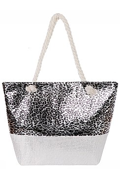 LEOPARD PRINT GLITTER TOTE BAG