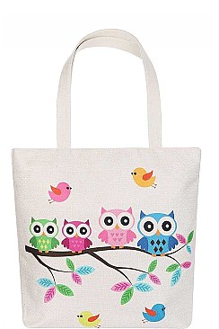 OWL FAMILY CARTOON PRINT ECCO TOTE BAG