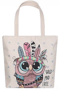 CANVAS OWL TOTE BEACH BAG