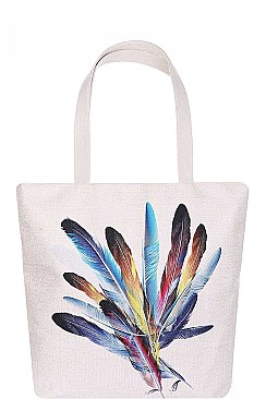 MULTI COLOR FEATHER PRINT ECCO TOTE BAG