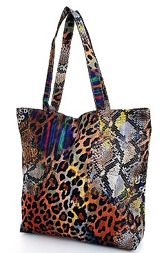 MULTI COLOR RAINBOW LEOPARD PRINT ECCO TOTE BAG