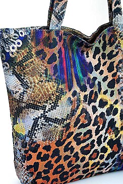 MULTI COLOR RAINBOW LEOPARD PRINT ECCO TOTE BAG