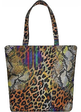 MULTI COLOR RAINBOW LEOPARD PRINT ECCO TOTE BAG