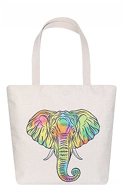 RAINBOW ELEPHANT PRINT ECCO TOTE BAG