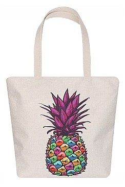 CANVAS PINEAPPLE TOTE BEACH BAG