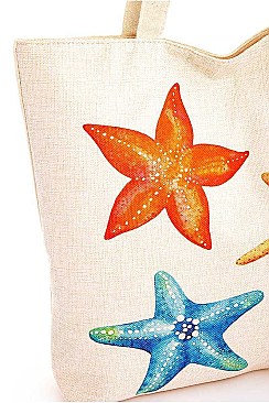 RAINBOW COLOR STAR FISH PRINT ECCO TOTE BAG