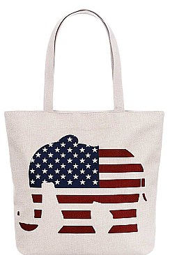 US FLAG ELEPHANT PRINT CANVAS TOTE BAG