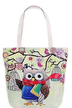 SMART OWL PRINT CANVAS TOTE BAG