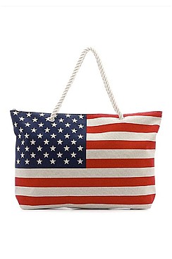 LARGE AMERICAN FLAG PRINT Canvas Tote / BEACH TOTE BAG FM-AOB707