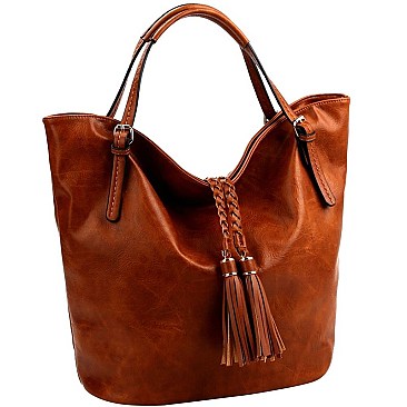 LARGE BRAIDED TASSEL TOTE