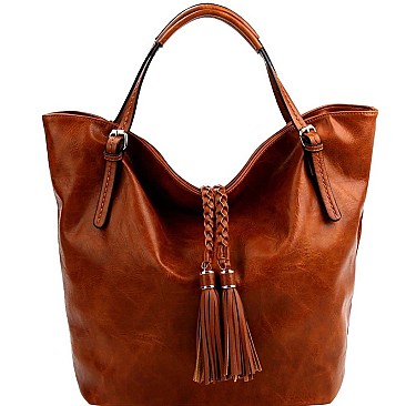 LARGE BRAIDED TASSEL TOTE