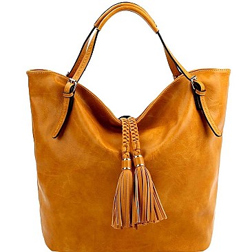 LARGE BRAIDED TASSEL TOTE