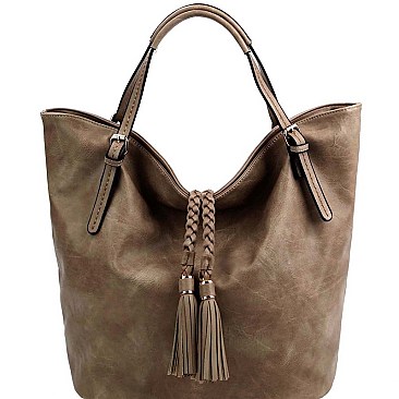 LARGE BRAIDED TASSEL TOTE