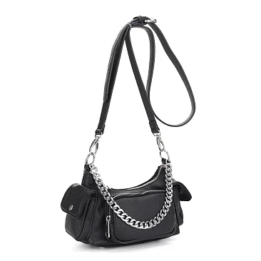 Multi Pocket Chain Accent Shoulder/ Crossbody