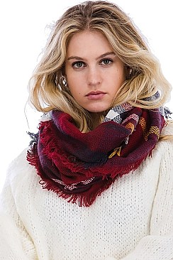 PACK OF 12 CHIC ASSORTED COLOR PLAID PATTERN INFINITY SCARVES