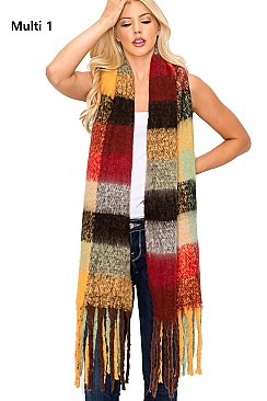 TRENDY PLAID PATTERN MULTI TONE FRINGE SCARF