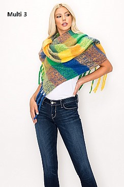 TRENDY PLAID PATTERN MULTI TONE FRINGE SCARF