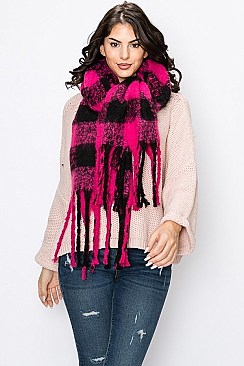 FASHION PLAID PATTERN FRINGE SCARF