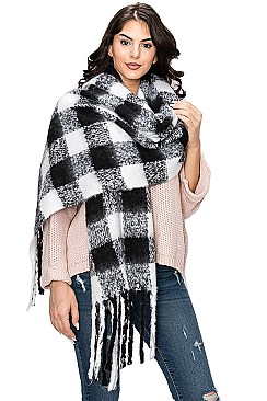 FASHION PLAID PATTERN FRINGE SCARF