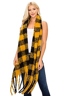 FASHION PLAID PATTERN FRINGE SCARF