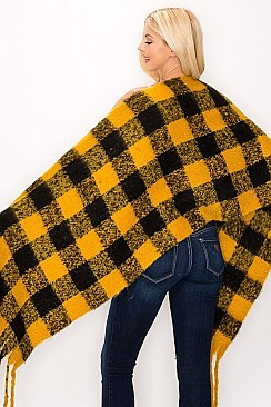 FASHION PLAID PATTERN FRINGE SCARF