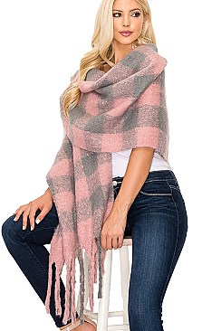 FASHION PLAID PATTERN FRINGE SCARF